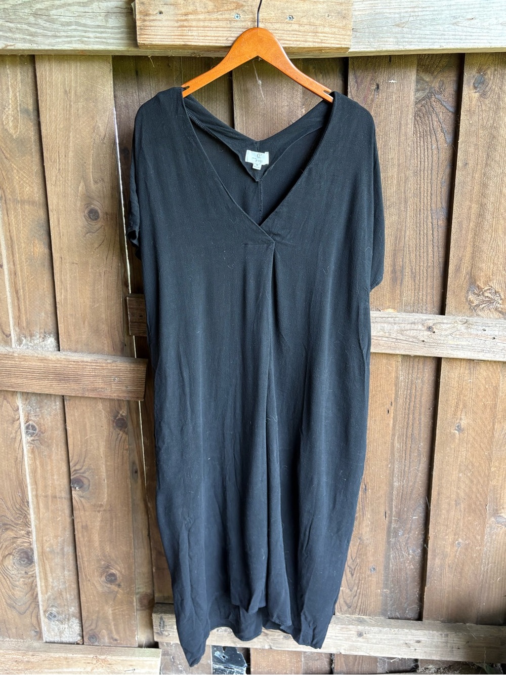P. Cill Black Linen Lagenlook Comfy Loose Kaftan Midi Dress Capsule